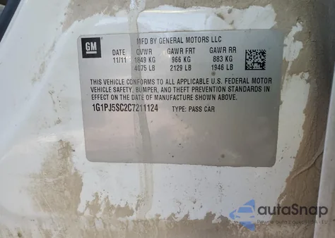 2012 Chevrolet Cruze Eco from USA, damaged, VIN 1G1PJ5SC2C7211124